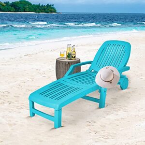 Giantex Chaise Lounge Outdoor, 6 Adjustable Backrests Lounge Chair Recliner, Outdoor Furniture for Patio Poolside Garden, Foldable Sun Lounger with Wheels (1, Turquoise)