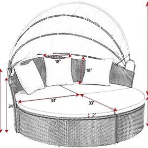 Homall Patio Furniture Outdoor Daybed with Retractable Canopy Rattan Wicker Furniture Sectional Seating with Washable Cushions for Patio Backyard Porch Pool Round Daybed Separated Seating (Beige)