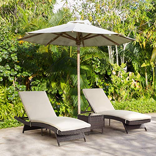 Pamapic Patio Chaise Lounge Set 3 Pieces，Patio Lounge Chair with Adjustable Backrest and Removable Cushion, Outdoor Pool Lounge Chair Set for Patio Poolside Backyard Porch