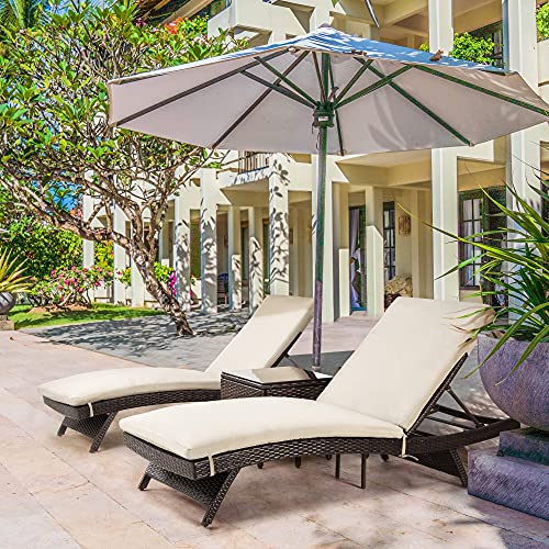 Pamapic Patio Chaise Lounge Set 3 Pieces，Patio Lounge Chair with Adjustable Backrest and Removable Cushion, Outdoor Pool Lounge Chair Set for Patio Poolside Backyard Porch