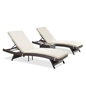 Pamapic Patio Chaise Lounge Set 3 Pieces，Patio Lounge Chair with Adjustable Backrest and Removable Cushion, Outdoor Pool Lounge Chair Set for Patio Poolside Backyard Porch