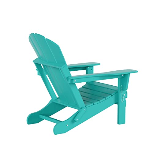 WO Home Furniture Adirondack Folding Chair 4 PC Set Classic Outdoor Patio Chair for Bon Fire Pit Lawn Backyard Beach Plastic Weather-Resistant (Turquoise)