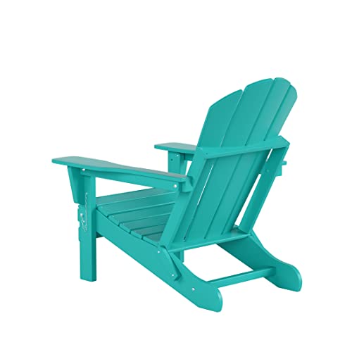 WO Home Furniture Adirondack Folding Chair 4 PC Set Classic Outdoor Patio Chair for Bon Fire Pit Lawn Backyard Beach Plastic Weather-Resistant (Turquoise)