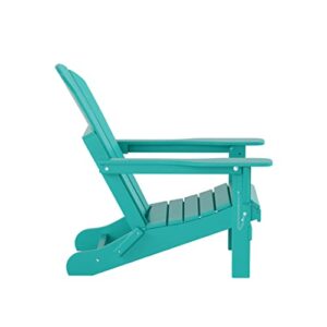 WO Home Furniture Adirondack Folding Chair 4 PC Set Classic Outdoor Patio Chair for Bon Fire Pit Lawn Backyard Beach Plastic Weather-Resistant (Turquoise)