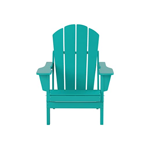 WO Home Furniture Adirondack Folding Chair 4 PC Set Classic Outdoor Patio Chair for Bon Fire Pit Lawn Backyard Beach Plastic Weather-Resistant (Turquoise)