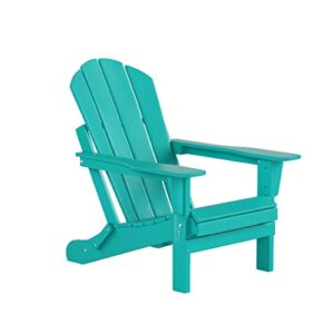 WO Home Furniture Adirondack Folding Chair 4 PC Set Classic Outdoor Patio Chair for Bon Fire Pit Lawn Backyard Beach Plastic Weather-Resistant (Turquoise)