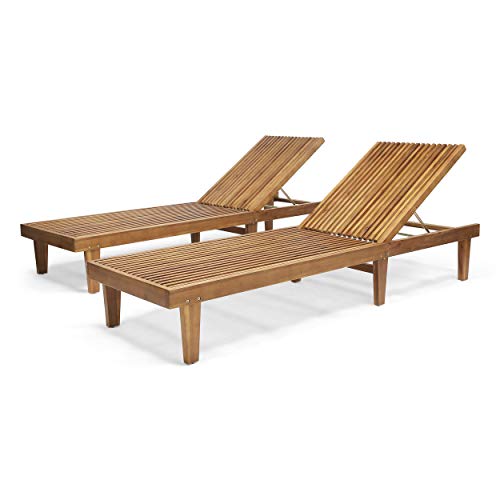 Great Deal Furniture Addisyn Outdoor Wooden Chaise Lounge (Set of 2), Teak Finish