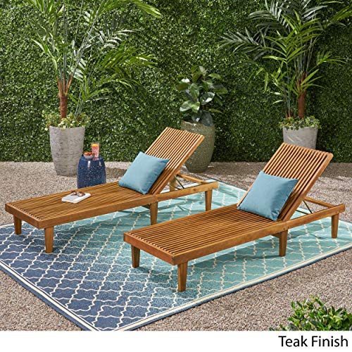 Great Deal Furniture Addisyn Outdoor Wooden Chaise Lounge (Set of 2), Teak Finish