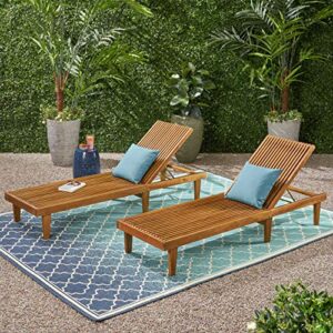 Great Deal Furniture Addisyn Outdoor Wooden Chaise Lounge (Set of 2), Teak Finish