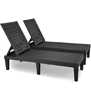 yitahome chaise outdoor lounge chairs with adjustable backrest, sturdy loungers for patio & poolside, easy assembly & waterproof & lightweight with 265lbs weight capacity, set of 2, black