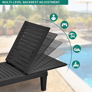 YITAHOME Chaise Outdoor Lounge Chairs with Adjustable Backrest, Sturdy Loungers for Patio & Poolside, Easy Assembly & Waterproof & Lightweight with 265lbs Weight Capacity, Set of 2, Black