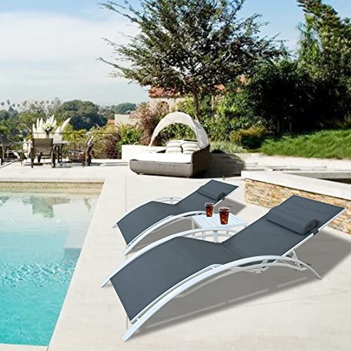 Kozyard KozyLounge Elegant Patio Reclining Adjustable Chaise Lounge Aluminum and Textilene Sunbathing Chair for All Weather with headrest (2 Pack), KD,Very Light