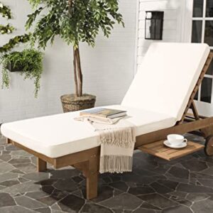 SAFAVIEH Outdoor Collection Newport Natural/ Beige Cushion Built-in Side Table Adjustable Chaise Lounge Chair