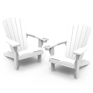 keter 2 pack alpine adirondack resin outdoor furniture patio chairs with cup holder-perfect for beach, pool, and fire pit seating, white