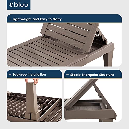 BLUU Chaise Lounge Chairs for Outdoor Patio Use | Adjustable with 5 Positions | Wood Texture Design | Waterproof | Easy to Assemble | Max Weight 330 lbs | Set of 2