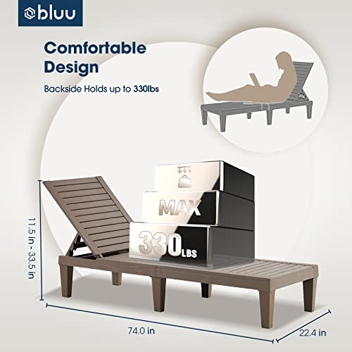 BLUU Chaise Lounge Chairs for Outdoor Patio Use | Adjustable with 5 Positions | Wood Texture Design | Waterproof | Easy to Assemble | Max Weight 330 lbs | Set of 2