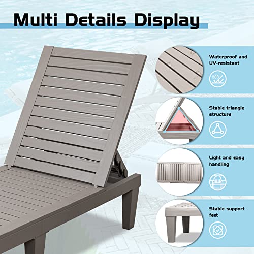 Devoko Outdoor Chaise Lounge Chairs Set of 2 Waterproof PE Quick Assembly Lounge Chair with Adjustable Back for Patio, Poolside, Beach, Yard