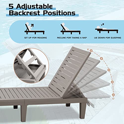 Devoko Outdoor Chaise Lounge Chairs Set of 2 Waterproof PE Quick Assembly Lounge Chair with Adjustable Back for Patio, Poolside, Beach, Yard