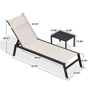 PURPLE LEAF Outdoor Lounge Chair Set Aluminum Patio Chaise Lounger with Side Table and Pillow for Outside Pool Beach Sunbathing Tanning Recliner Beige