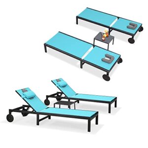 purple leaf outdoor tanning lounge chair set with face hole aluminum adjustable chairs wheels pillows and table for poolside beach patio reclining sunbathing lounger blue