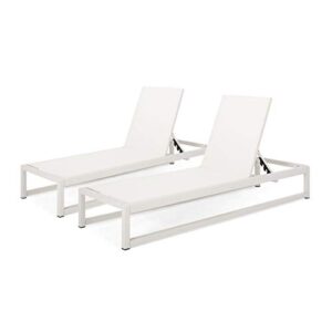 christopher knight home eudora outdoor chaise lounge (set of 2), white