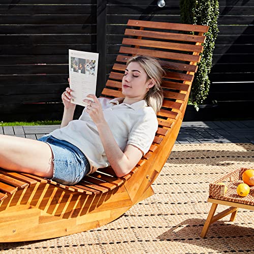 cucunu Chase Lounge Outdoor I Durable, Reliable Acacia Wood Patio Lounge Chair Furniture I Rocking Sun Lounger Chair for Sunbathing I Patio Lounge Chair