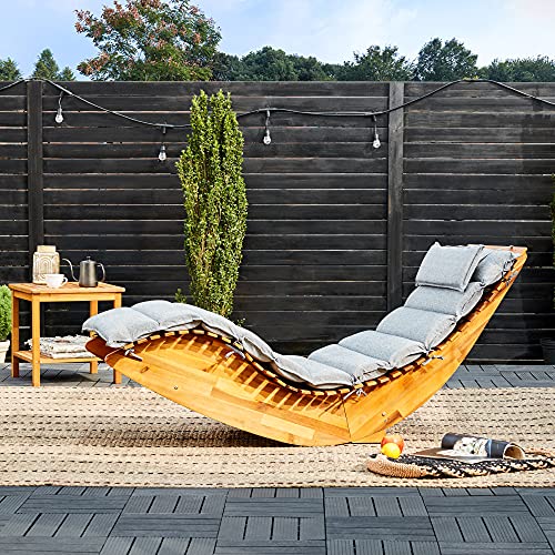 cucunu Chase Lounge Outdoor I Durable, Reliable Acacia Wood Patio Lounge Chair Furniture I Rocking Sun Lounger Chair for Sunbathing I Patio Lounge Chair