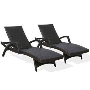 ulax lounge chairs for outside, woven padded non-rust aluminum chaise, quick dry foam, adjustable armed patio lounger with wheels, 2-pack (dark brown)