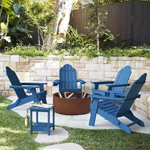 lue bona folding adirondack chair set of 4, navy poly fire pit adirondack chair weather resistant, modern plastic adirondack patio chairs with cup holder, 320lbs, outdoor chairs for pool porch beach