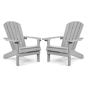 adirondack chairs set of 2 plastic weather resistant, outdoor chairs 5 steps easy installation, like real wood, widely used in outdoor, patio, fire pit, deck, outside, garden, campfire chairs (grey)