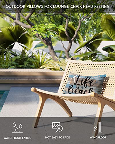 Recliner Head Pillow Ledge Loungers Chair Pillows with Insert Wooden Board Quotes - Life is Better at The Beach Lumbar Pillow with Adjustable Strap Patio Garden Cushion for Sofa Bench Couch, 2 PCS