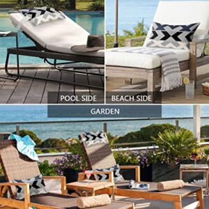 Recliner Head Pillow Ledge Loungers Chair Pillows with Insert Modern Geometric Blue Black White Pattern Lumbar Pillow with Adjustable Strap Outdoor Waterproof Patio Pillows for Beach Pool, 2 PCS