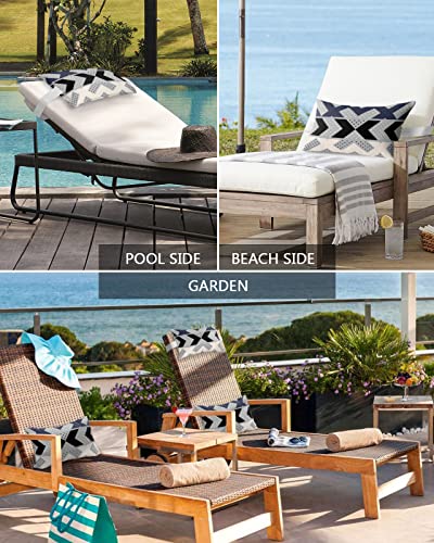 Recliner Head Pillow Ledge Loungers Chair Pillows with Insert Modern Geometric Blue Black White Pattern Lumbar Pillow with Adjustable Strap Outdoor Waterproof Patio Pillows for Beach Pool, 2 PCS