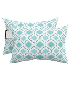 recliner head pillow ledge loungers chair pillows with insert teal green turquoise moroccan geometric lumbar pillow with adjustable strap outdoor waterproof patio pillows for beach pool, 2 pcs