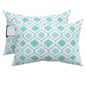Recliner Head Pillow Ledge Loungers Chair Pillows with Insert Teal Green Turquoise Moroccan Geometric Lumbar Pillow with Adjustable Strap Outdoor Waterproof Patio Pillows for Beach Pool, 2 PCS