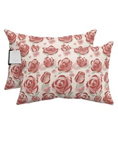 recliner head pillow ledge loungers chair pillows with insert red rose flowers watercolor pattern lumbar pillow with adjustable strap outside patio decorative garden cushion for bench couch, 2 pcs
