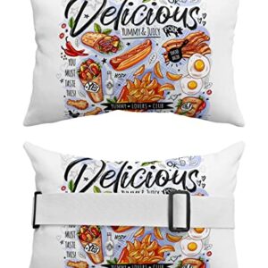 Recliner Head Pillow Ledge Loungers Chair Pillows with Insert Food Doodle Delicious Hot Dog Bacon Lumbar Pillow with Adjustable Strap Outside Patio Decorative Garden Cushion for Bench Couch, 2 PCS