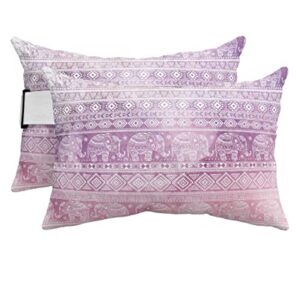 Recliner Head Pillow Ledge Loungers Chair Pillows with Insert Traditional Elephant Bohemian Floral Texture Pink Lumbar Pillow with Adjustable Strap Patio Garden Cushion for Sofa Bench Couch, 2 PCS