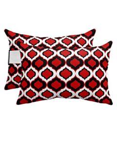 recliner head pillow ledge loungers chair pillows with insert red and black moroccan pattern geometric lumbar pillow with adjustable strap outdoor waterproof patio pillows for beach pool, 2 pcs