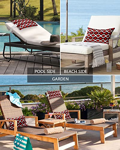 Recliner Head Pillow Ledge Loungers Chair Pillows with Insert Red and Black Moroccan Pattern Geometric Lumbar Pillow with Adjustable Strap Outdoor Waterproof Patio Pillows for Beach Pool, 2 PCS