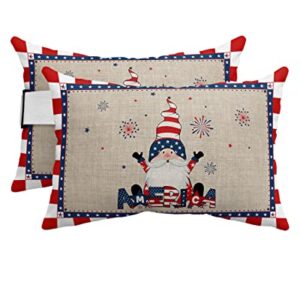 Recliner Head Pillow Ledge Loungers Chair Pillows with Insert Independence Day American Flag Pentagram Gnome Red White Stripes Border Lumbar Pillow with Adjustable Strap Patio Cushion, 2 PCS