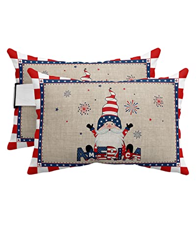 Recliner Head Pillow Ledge Loungers Chair Pillows with Insert Independence Day American Flag Pentagram Gnome Red White Stripes Border Lumbar Pillow with Adjustable Strap Patio Cushion, 2 PCS