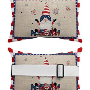 Recliner Head Pillow Ledge Loungers Chair Pillows with Insert Independence Day American Flag Pentagram Gnome Red White Stripes Border Lumbar Pillow with Adjustable Strap Patio Cushion, 2 PCS