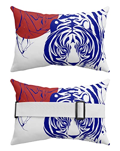 Recliner Head Pillow Ledge Loungers Chair Pillows with Insert Line Blue Magnolia Flowers Tiger Red Sun Lumbar Pillow with Adjustable Strap Outdoor Waterproof Patio Pillows for Beach Pool, 2 PCS