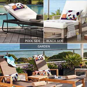 Recliner Head Pillow Ledge Loungers Chair Pillows with Insert Abstract Art Animal Geometric Mosaic Panda Lumbar Pillow with Adjustable Strap Outdoor Waterproof Patio Pillows for Beach Pool, 2 PCS