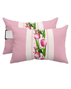 recliner head pillow ledge loungers chair pillows with insert mother’s day watercolor tulips pink border lumbar pillow with adjustable strap outdoor waterproof patio pillows for beach pool, 2 pcs