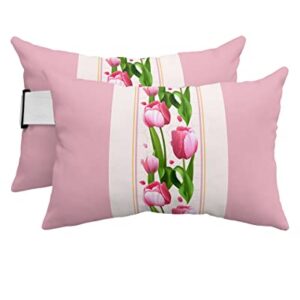 Recliner Head Pillow Ledge Loungers Chair Pillows with Insert Mother's Day Watercolor Tulips Pink Border Lumbar Pillow with Adjustable Strap Outdoor Waterproof Patio Pillows for Beach Pool, 2 PCS