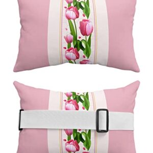 Recliner Head Pillow Ledge Loungers Chair Pillows with Insert Mother's Day Watercolor Tulips Pink Border Lumbar Pillow with Adjustable Strap Outdoor Waterproof Patio Pillows for Beach Pool, 2 PCS