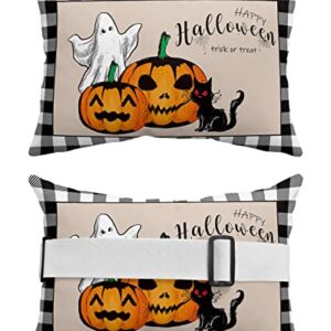 Recliner Head Pillow Ledge Loungers Chair Pillows with Insert Trick or Treat Pumpkin Ghost Black Cat Lumbar Pillow with Adjustable Strap Outdoor Waterproof Patio Pillows for Beach Pool Chair, 2 PCS