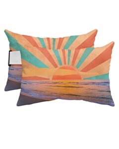 recliner head pillow ledge loungers chair pillows with insert hand drawn orange abstract sunset in seaside lumbar pillow with adjustable strap outdoor waterproof patio pillows for beach pool, 2 pcs